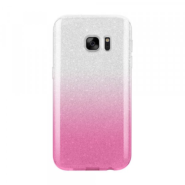 Wholesale Galaxy S7 Edge Shiny Armor Hybrid Case (Silver - Hot Pink)